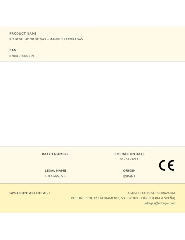 KIT REGULADOR DE GAS + MANGUERA EDRAGAS