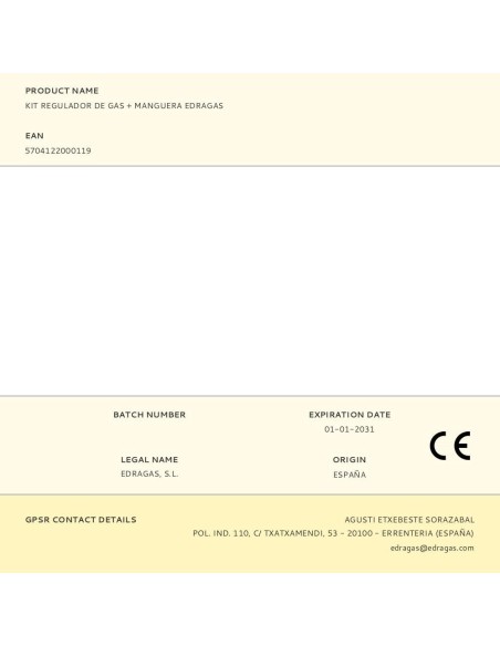 KIT REGULADOR DE GAS + MANGUERA EDRAGAS