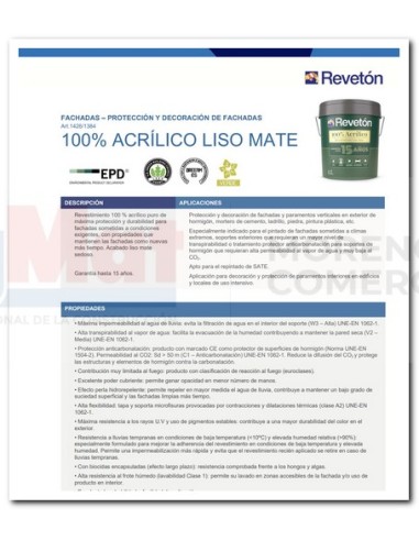 REVETON 100% ACRILICO LISO EXTRAMATE 15LTS
