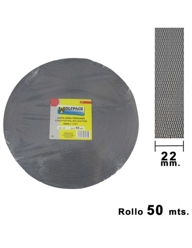 Cinta Persiana Wolfpack Gris 22 mm. Rollo 50 metros