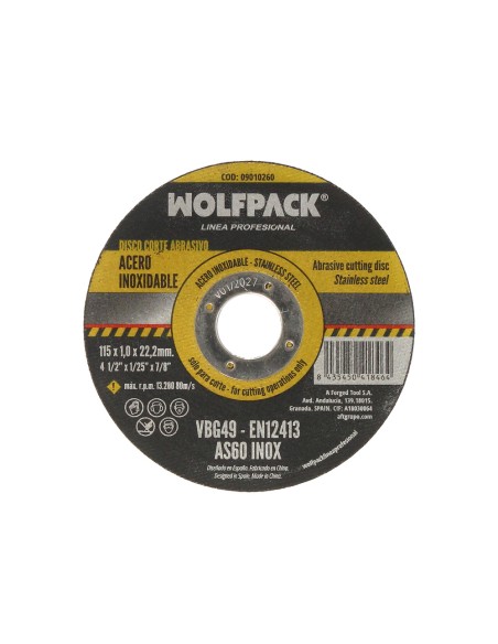 Disco Corte Abrasivo Acero Inoxidable Ø 115x Ø 22,2 mm Espesor 1,0 mm. Disco Radial / Amoladora Universal