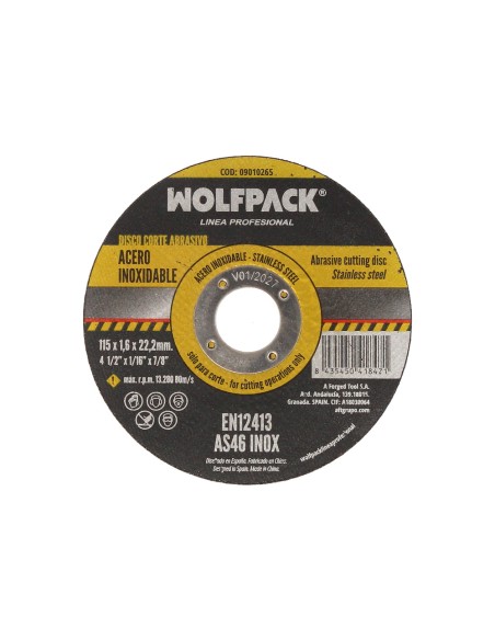 Disco Corte Abrasivo Acero Inoxidable Ø 115x Ø 22,2 mm Espesor 1,6 mm. Disco Radial / Amoladora Universal