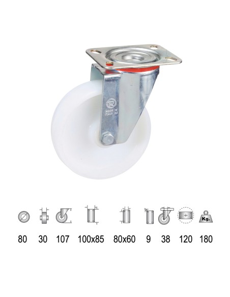 Rueda Industrial Nylon Placa 80 mm.