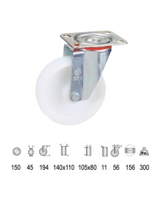 Rueda Industrial Nylon Placa 150 mm.