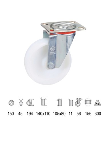 Rueda Industrial Nylon Placa 150 mm.