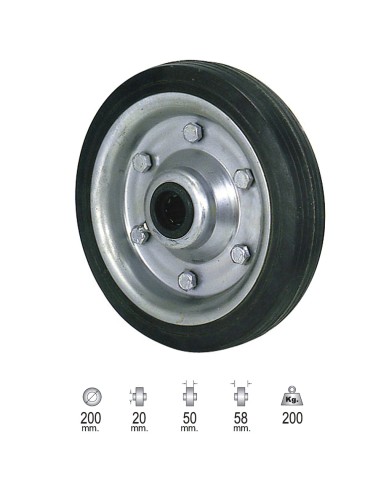 Rueda Industrial Goma Negra Sin Eje 200 mm.