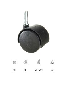 Rueda Domestica Nylon Negro Espiga 50 mm.