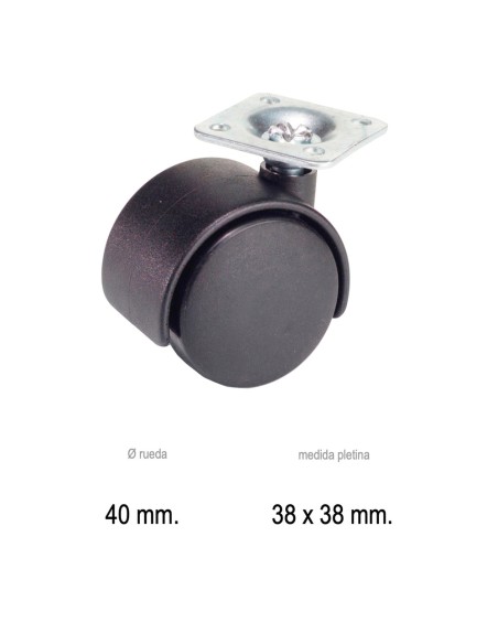 Rueda Domestica Nylon Negro Placa 40 mm.