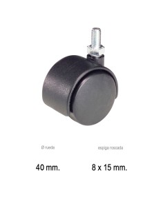 Rueda Domestica Nylon Negro Espiga M8x40 mm.