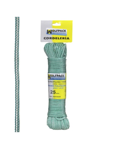 Cuerda Trenzada Polipropileno Blanca / Verde (Madeja 25 m.)