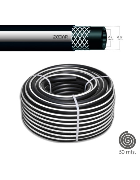 Manguera Aire Comprimido Negro 6x14mm. 20 bares Rollo 50 metros