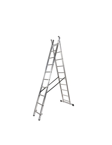 Escalera Aluminio 2 Tramos 10+10 Peldaños. Plegable, Antideslizante, Resistente