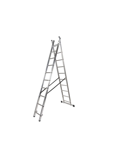 Escalera Aluminio 2 Tramos 10+10 Peldaños. Plegable, Antideslizante, Resistente