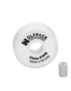 Cinta PTFE Wolfpack 19 mm. x 50 m. Grueso. (Paquete de 5 Rollos)