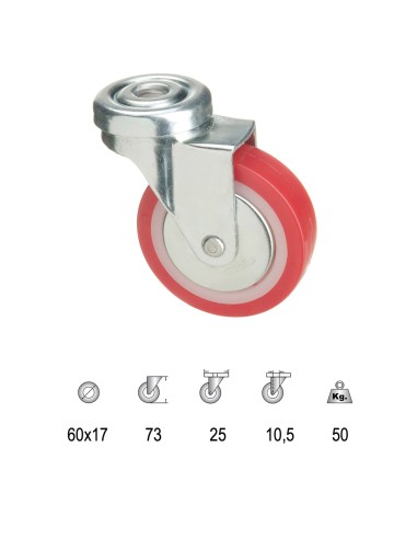 Rueda Poliuretano Pasante 60 mm.