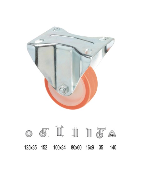 Rueda Industrial Poliuretano Fija 125 mm.