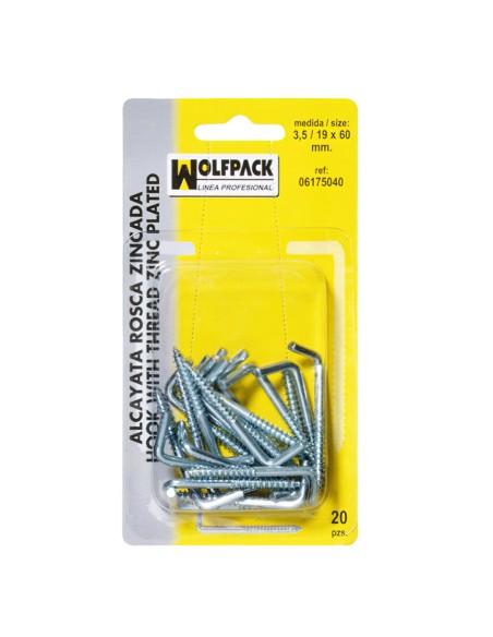 Alcayatas Rosca Zincada 3,5 / 19x60 mm. (Blister 20 Piezas)