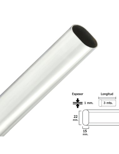 Barra Armario Cromado Ovalado 15x22 mm. (Barra 3,0 metros)