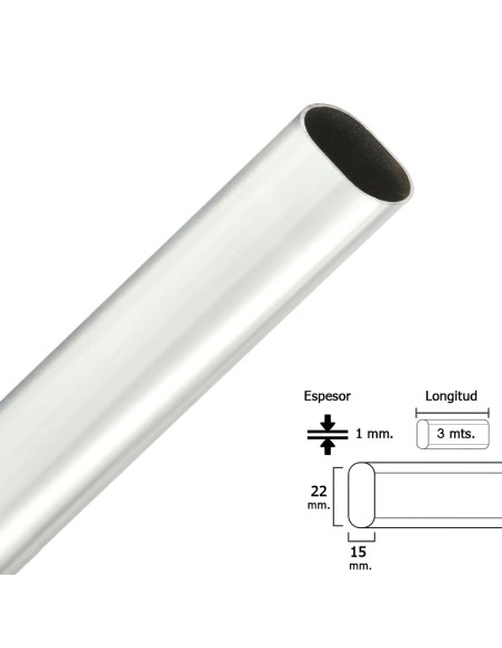 Barra Armario Cromado Ovalado 15x22 mm. (Barra 3,0 metros)