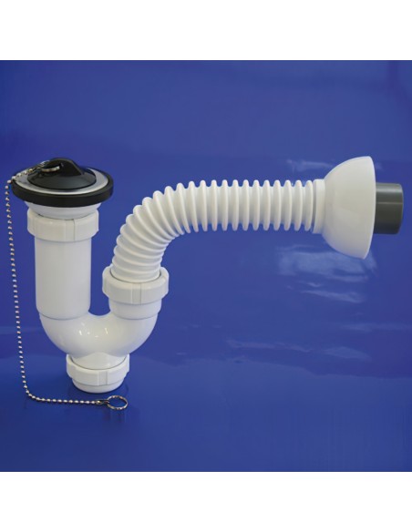 Sifon Curvo Extensible T-32-F Multiorientable 1 1/2, con Válvula y Tapón.