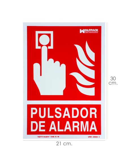 Cartel / Señal Fluorescente Pulsador Alarma 30x21 cm.