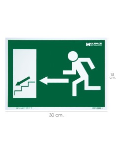 Cartel / Señal Fluorescente Salida Escalera Izquierda Abajo 21x30 cm.