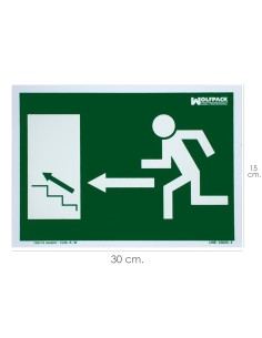 Cartel / Señal Fluorescente Salida Escalera Izquierda Arriba 21x30 cm.