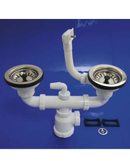 Sifon Doble Con Rebosadero T-44CR 1 1/2 Con válvula Cesta