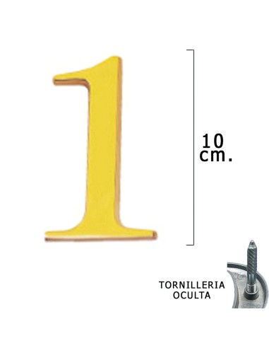 Numero Latón "1" 10 cm. con Tornilleria Oculta (Blister 1 Pieza)