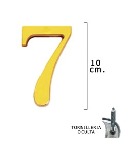 Numero Latón "7" 10 cm. con Tornilleria Oculta (Blister 1 Pieza)