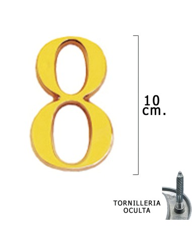 Numero Latón "8" 10 cm. con Tornilleria Oculta (Blister 1 Pieza)