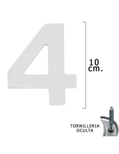 Numero Metal "4 Plateado Mate 10 cm. con Tornilleria Oculta (Blister 1 Pieza)