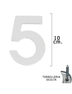 Numero Metal "5" Plateado Mate 10 cm. con Tornilleria Oculta (Blister 1 Pieza)
