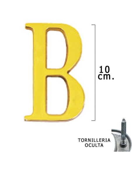 Letra Latón "B" 10 cm. con Tornilleria Oculta (Blister 1 Pieza)