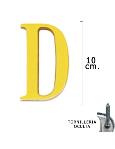 Letra Latón "D" 10 cm. con Tornilleria Oculta (Blister 1 Pieza)