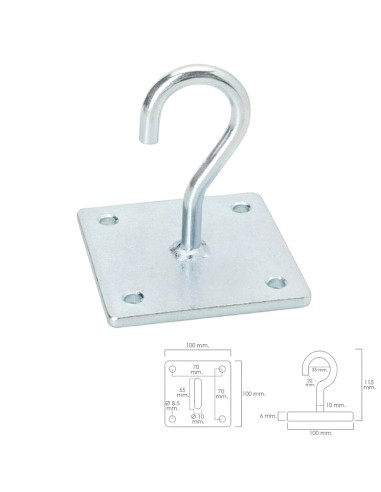 Gancho Wolfpack con pletina Multiuso Abierto Zincado