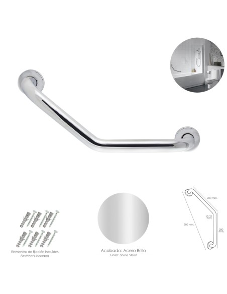 Agarre Ducha Maurer Cromo Brillo Ø 32 mm. Longitud 26x26 cm. Acodado