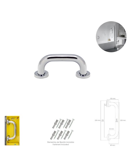 Agarre Ducha Maurer Cromo Brillo Ø 32 mm. Longitud 22 cm.