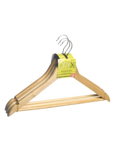 Juego Perchas de Madera, Percha Curva 450 mm. (Pack 3 Piezas)