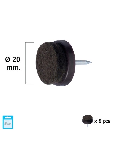 Deslizante Marron Con Fieltro Ø20 (Blister 8 Unidades)