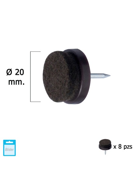 Deslizante Marron Con Fieltro Ø20 (Blister 8 Unidades)