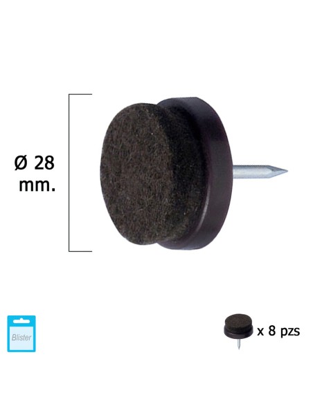 Deslizante Marron Con Fieltro Ø28 (Blister 8 Unidades)