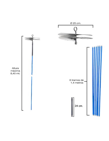Deshollinador Cepillo Kit Chimeneas 8,4 metros x 250 mm. Diametro.