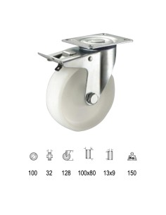 Rueda Industrial Nylon Placa con freno 100mm