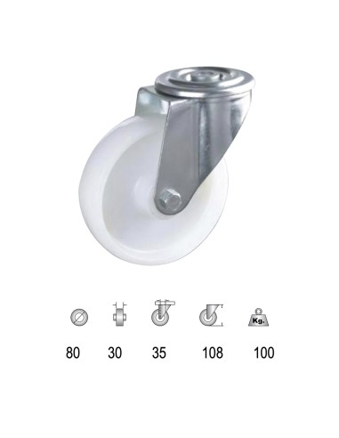 Rueda Industrial Nylon Pasante 80mm