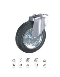 Rueda Industrial Goma Negra Pasante 80mm