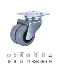 Rueda Doméstica Doble Poliamida Gris Placa 50mm