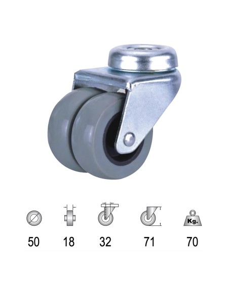 Rueda Doméstica Doble Poliamida Gris Pasante 50mm