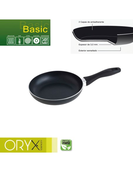 Oryx Sartén Aluminio Antiadherente Basic, Alta Resistencia, Apta Inducción, Libre PFOA, Diámetro 20 cm, Espesor 3 mm.