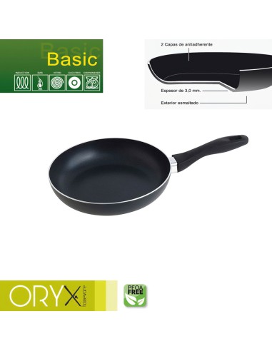 Oryx Sartén Aluminio Antiadherente Basic, Alta Resistencia, Apta Inducción, Libre PFOA, Diámetro 22 cm, Espesor 3 mm.